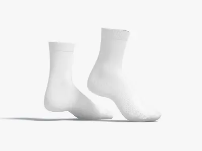 White Long Socks stand on tiptoe - fabric sox pair Low-poly 3D model