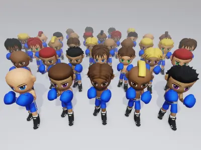 Lowpoly Male Boxer blue - 36 models - vol 01  Low-poly 3D model