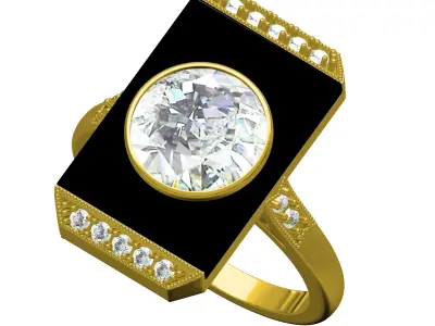 Unique Black Onyx Stone Art Deco Ring 2 3D print model