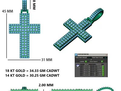 Luxury Diamond-Encrusted Cross Pendant 3D print model