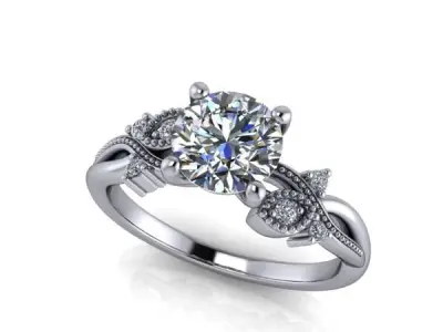 Glamorous Promise Solitaire Ring Side leaf details USA size 7 3D print model