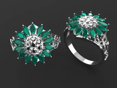 Marquise Ring with Diamond Stones 3D print model