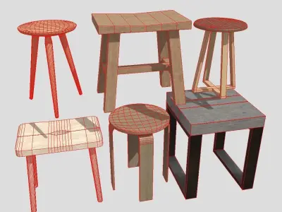 Stool Pack Low-poly 3D model