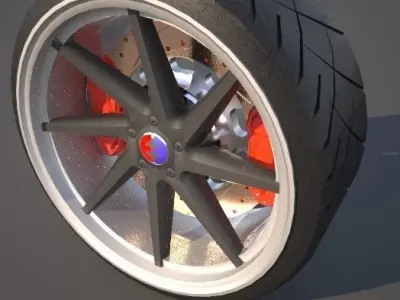 Car wheel with tire and brakes 3D model