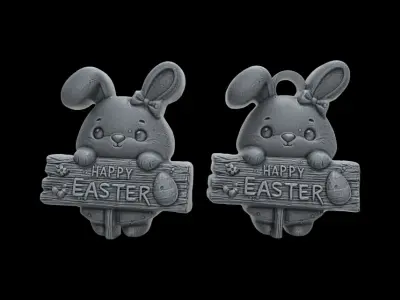 cute bunny holding happy easter board decor  3D print model
