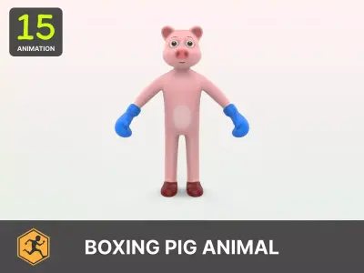 Boxing Pig Animal Animated Low-poly 3D model