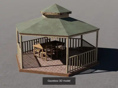 Gazeboo and  Bench Low-poly  3D models 3D Model Collection