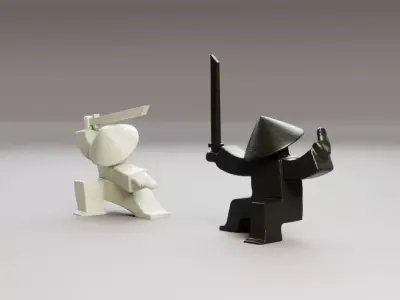 Samurai Figurines Low-poly 3D model