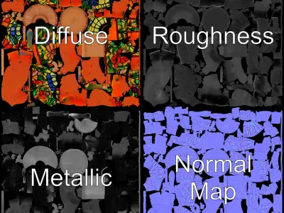 Art Nouveau Stained Glass Lamp Model Pack Low-poly 3D model