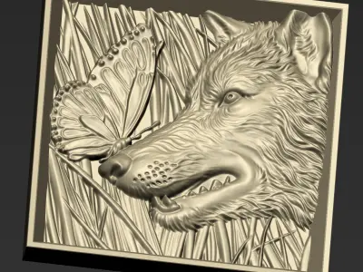 Wolf Head and Butterfly A71 3D print model