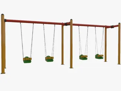 Playground Metal Four Swings - 01 3D model