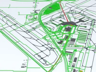 Amsterdam Schiphol AMS Airport Roads Buildings and Public Trans 3D model
