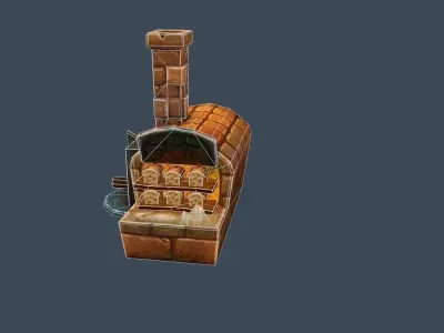 Cartoon Old Brick Oven Furnace for Cooking Low-poly 3D model