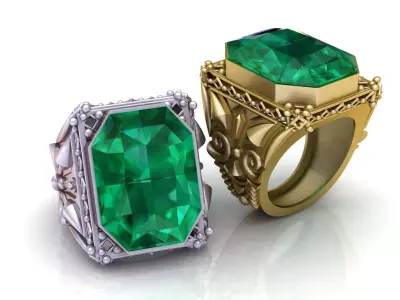 Emerald Regal Signet Ring 3D print model
