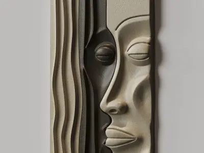 Abstract emotional faces art relief 3D model