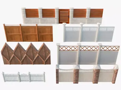 Modular Fence Pack Low-poly 3D model