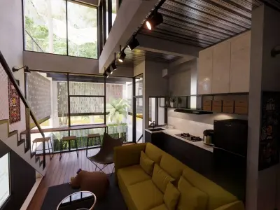 Industrial House Interior Exterior 3D model