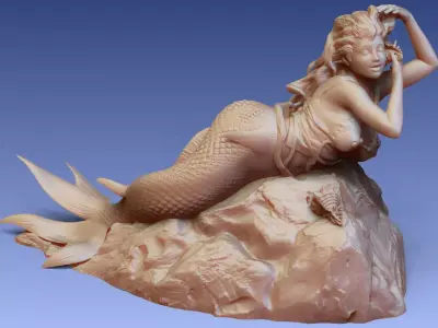 Young Mermaid Listening a Shell 3D print model