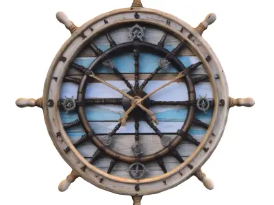 Ship Wheel Wall Clock Low-poly 3D model