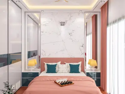 Bedroom with accents and marble walls Free 3D model