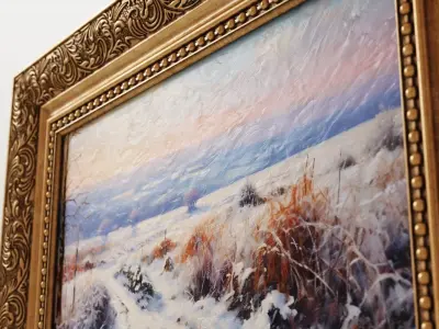 Antique oil painting and decorative frame 3D model