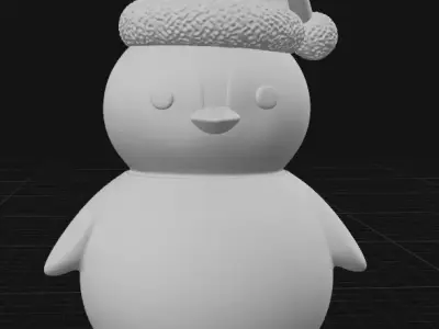 penguin wearing a Santa hat 3D print model