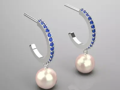 pearl diamond gold earring pe0029 3D print model