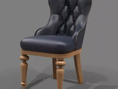 chair leather with wooden legs Low-poly 3D model