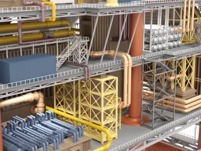 Detailed Twin Oil Rig  3D model