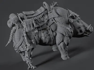 Cybernetic boar Low-poly 3D model