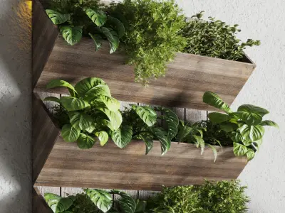  plant stand vertical garden stair wall wood vase 3D model