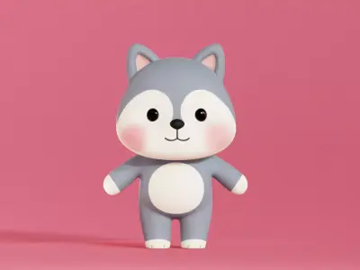 Wolf Cartoon Character Chibi Kawaii  Low-poly 3D model