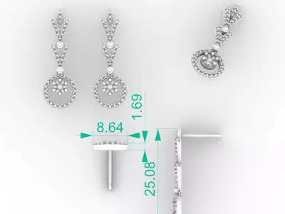 Luxury Art Deco Diamond Earrings 3D print model