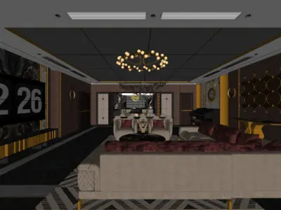 Living Room and Kitchen Interior Model Free 3D model