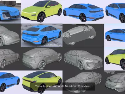 Tesla Juniper and Audi A6 e-tron 3D Model Pack