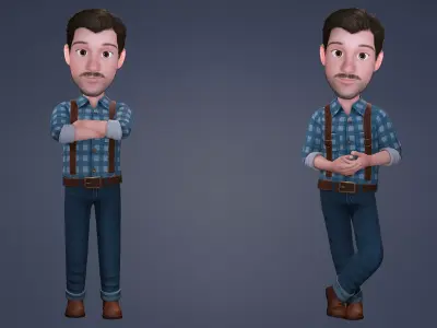 3D Stylized Cartoon Male Character Body and Facial Rig Model Low-poly 3D model