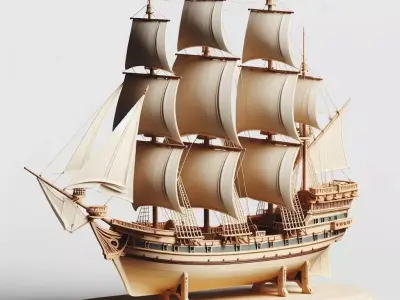 3174Pirate Sailing Ship with Cannons  Style  Minimalist 3D print model