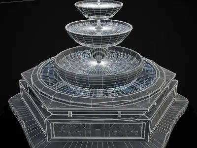 Hexagon Multi Level Fountain Low-poly 3D model
