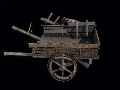 Broken Wagon Low-poly 3D model