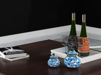 Table coffee with bottle of wine 3D model