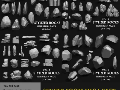 STYLIZED ROCKS MEGA PACK 4 IN ONE 82 BRUSHES 3D model