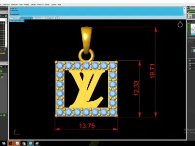 Luxury Square Frame Letter Pendant With Stones  2825 3D print model