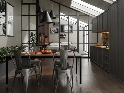 Loft Interior Scene In Native Blend File by VIZFROMBLENDER 3D model