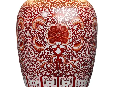 Coral Ming Temple Jar Oriental bedside Table Lamp 3D model