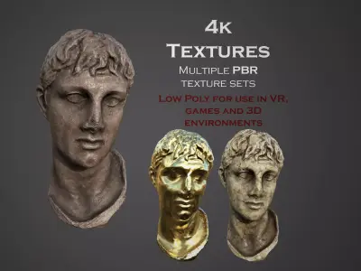 Male head sculpture 2 Low-poly 3D model