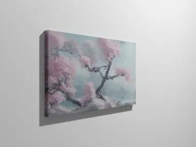 Cherry Trees next to a River Painting Low-poly 3D model