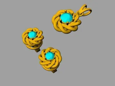 Pandent set stone pendant and earring 3D print model