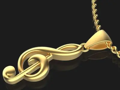 Musical Note Necklace pendant Silver Gold  Print 3D print model