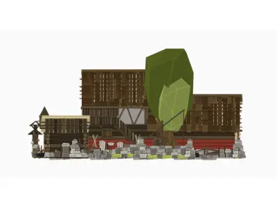 Low Poly 3D Medieval House with Interior Props Optimized Games  Low-poly 3D model