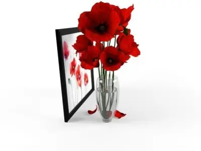 Poppy flowers in vase 3D model